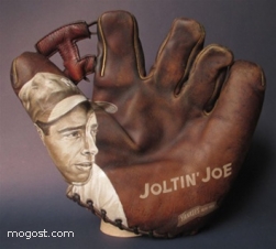 Original Artwork Joe DiMaggio on Vintage Baseball Glove