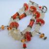 Vintage Clear Quartz Rock & Orange ART Glass Bead Double String 7 inch Bracelet