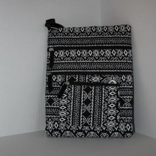Quilted Triple-Zipper Cross body Bag - Black/White Print