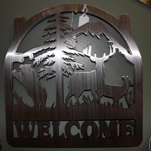 Metal Welcome sign with Deer and Bear