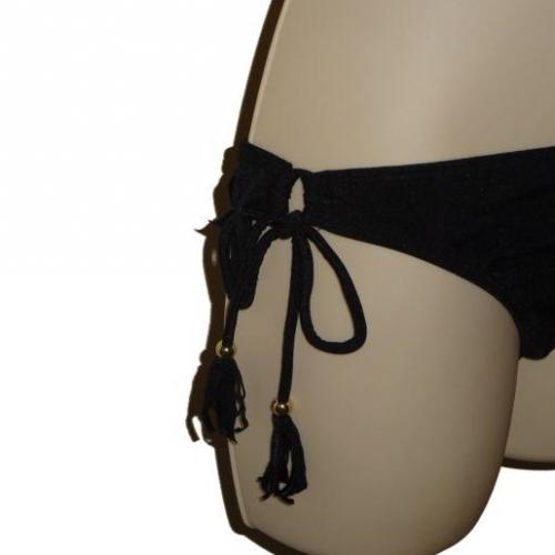 Raisins Sz L Black Fringe Bra Tie Side 2pc Bikini Set Swimsuit Swimwear - Size M