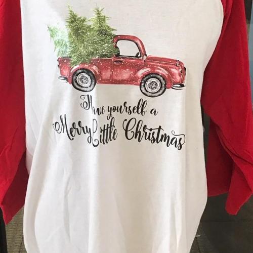 Adult Raglan Shirt - Have Yourself a Very Merry Christmas w/Red Truck