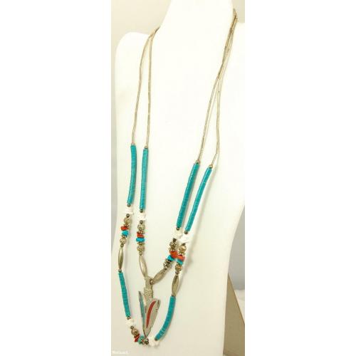 Vintage Sterling Silver Turquoise Coral And Shell Arrowhead Necklace