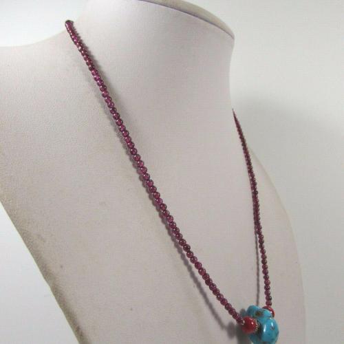 Turquoise Nugget with Red Coral & 3mm Garnets