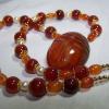 Fantastic Red Agate Egyptian Scarab and Pearls-19 1/4 inch Necklace-Warm Colors