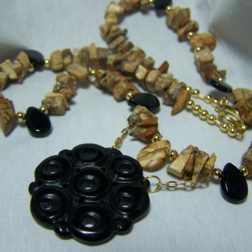 Back to Nature-- Wonderful Picture Jasper and Onyx Necklace