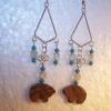 ZUNI BEAR Earrings with Turquoise Crystal 3 3/4 inch Dangles