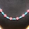 TURQUOISE and CORAL Glass 20 inch Necklace-Stunning