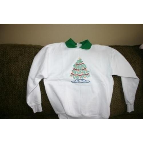 Adult Sweatshirt - Embroidered with a Christmas Tree-U Pic Size and Collar-Small
