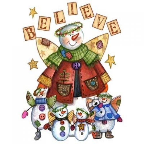 Snowman Angel and Family with saying BELIEVE on Sweatshirt - U Pic Size and Coll