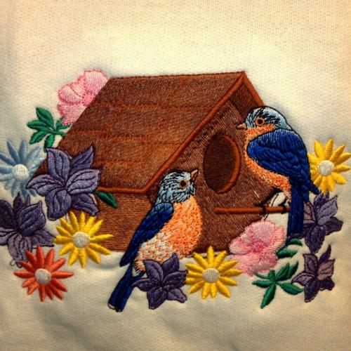 Beautiful birds and flowers with birdhouse on Sweatshirt - U Pic Size and Collar