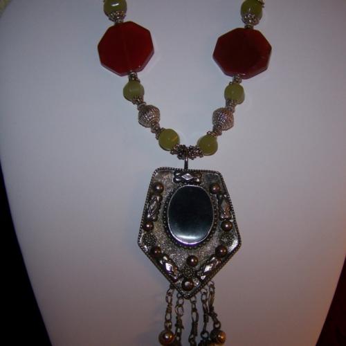 Large JADE and CARNELIAN 27 inch Necklace-Bold