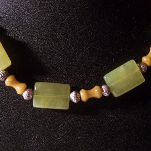 Olive Jade Pillows w/Golden Bamboo Jade-Necklace