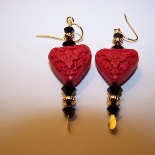 Timeless Beauties-CINNABAR and JET Crystal Earrings 2 inch