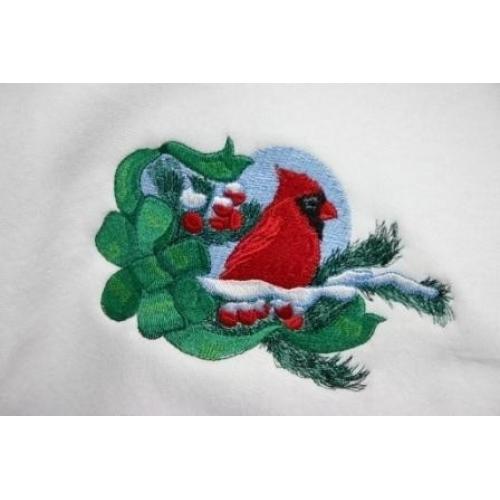 Embroidered Sweatshirt with Winter Red Cardinal - U Pick Size and Collar - Small