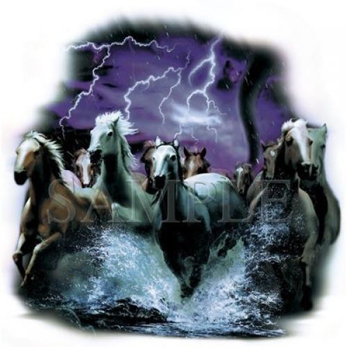 Horses running from a storm scene on T-shirt