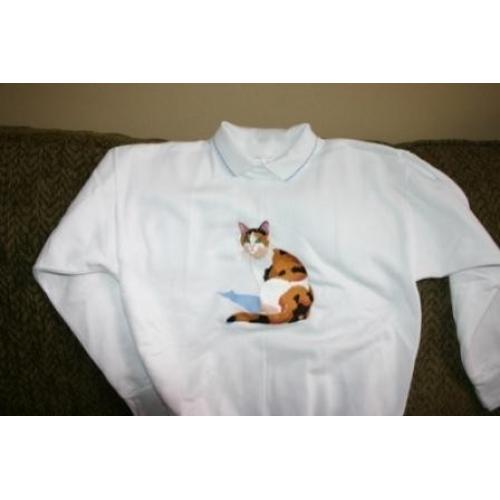 Adult Sweatshirt - Embroidered with a Calico Cat - U Pic Size and Collar
