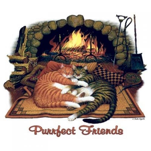 Curl up by the fire - Purrfect Friends - T-Shirt - U Pic Size  - Small to XXLarg