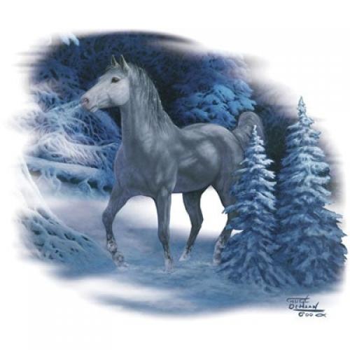 White/Grey Horse Prancing in the Snow on a T-shirt