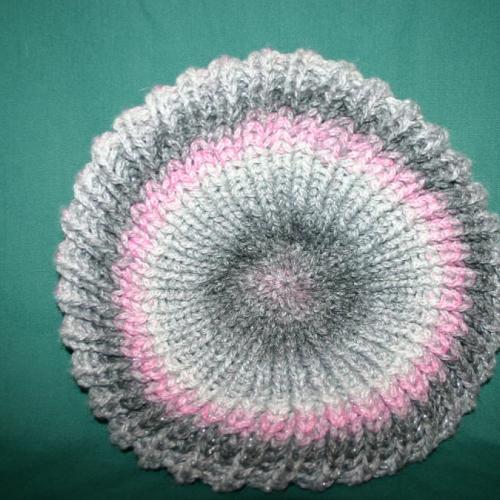 Wee Wee - The feel of Paris - Beautiful Knitted Beret in Varigated Pinks and Gra