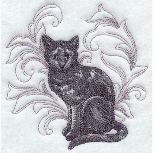 Adult Sweatshirt - Embroidered with a  Baroque Cat  -  U Pic Size and Collar
