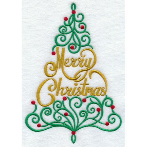 Merry Christmas Tree on Sweatshirt - U Pic Size and Collar - Small to XXLarge