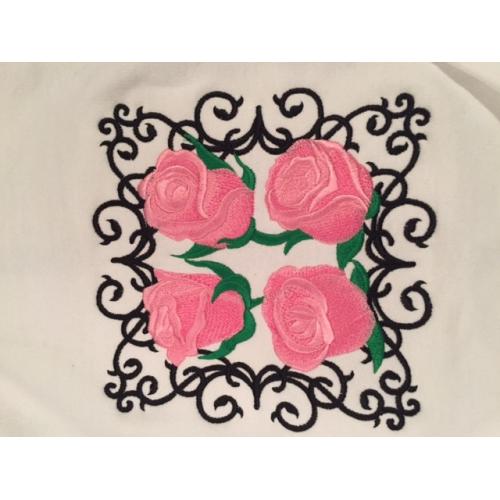 Adult Sweatshirt - Embroidered  with Scroll Work and Red Roses -  U Pic Size and