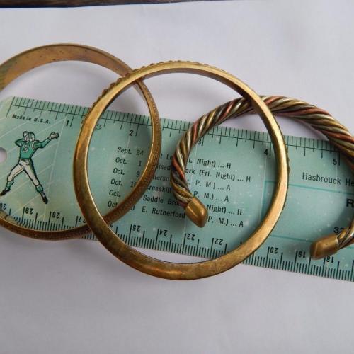 Vintage Braided Brass Copper Bangle India Rhinestone Bracelet Lot