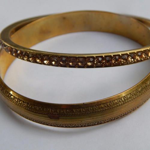 Vintage Braided Brass Copper Bangle India Rhinestone Bracelet Lot