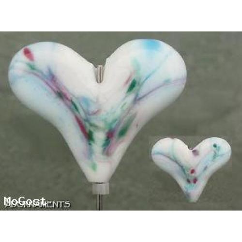 Splash Playful White Ooak Lampwork Heart Glass Focal Pendant Bead