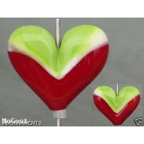 Lime Green and Red Ooak Lampwork Heart Glass Focal Bead