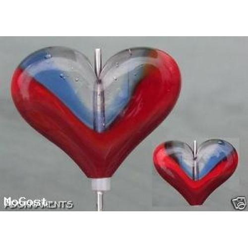 Blue and Red Ooak Lampwork Heart Glass Focal Bead