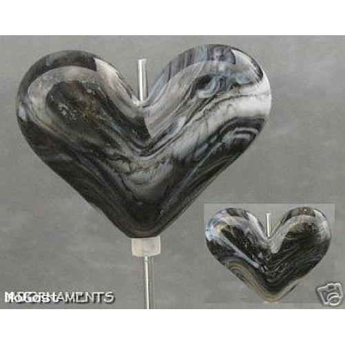 Black and Gray Lampwork Focal Heart Glass Bead-Ooak