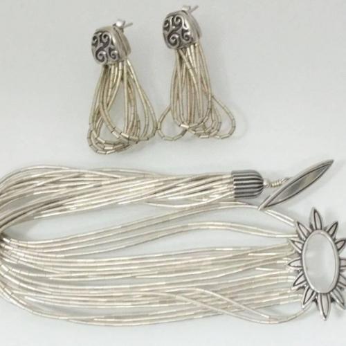 Vtg 925 Liquid Silver Bracelet~Pierced Earrings SHUBE'S Sterling Silver