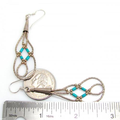 Vintage Navajo Liquid 925 Sterling Silver & Turquoise Heishi Bead Earrings