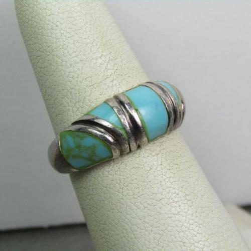 TURQUOISE & STERLING SILVER 925 Vintage Band Size 7