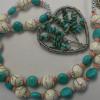 Tree of Life-Turquoise Heart- 22 inch turquoise and coral necklace