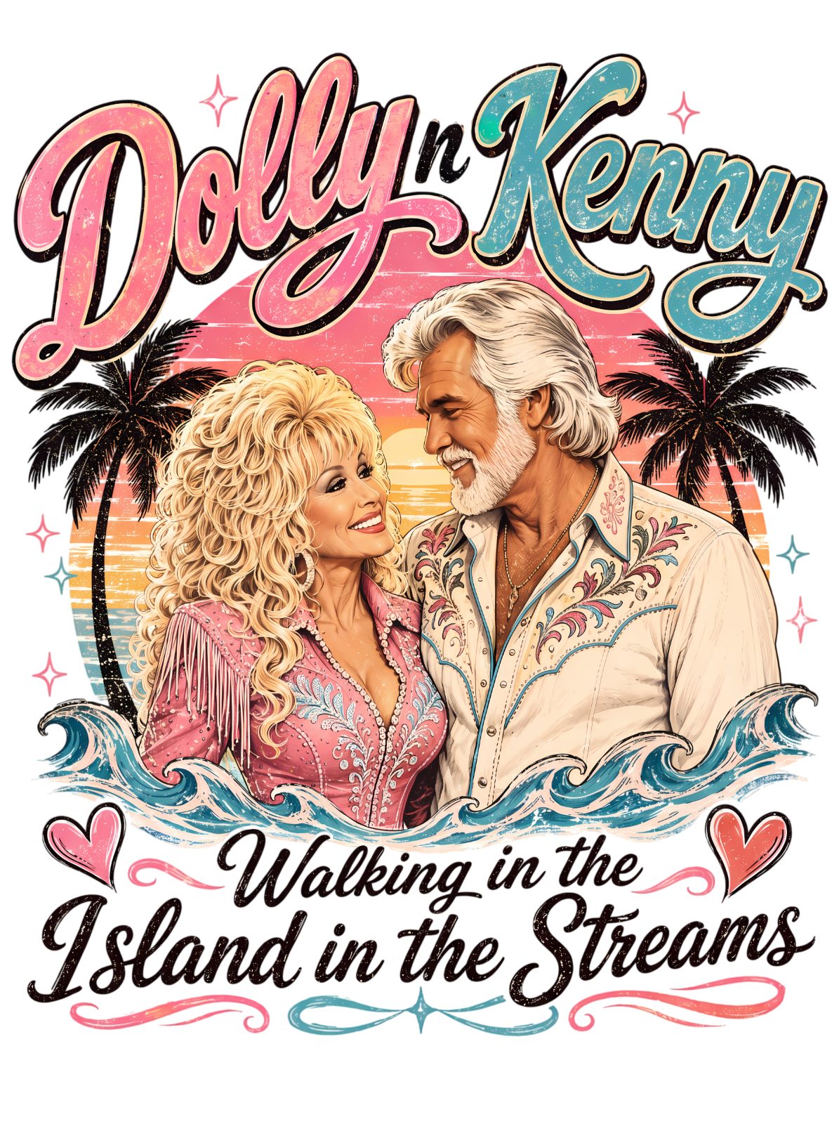Dolly & Kenny “Walking in the Island in the Streams” Graphic T-Shirt | Retro Country Music Inspired Tee