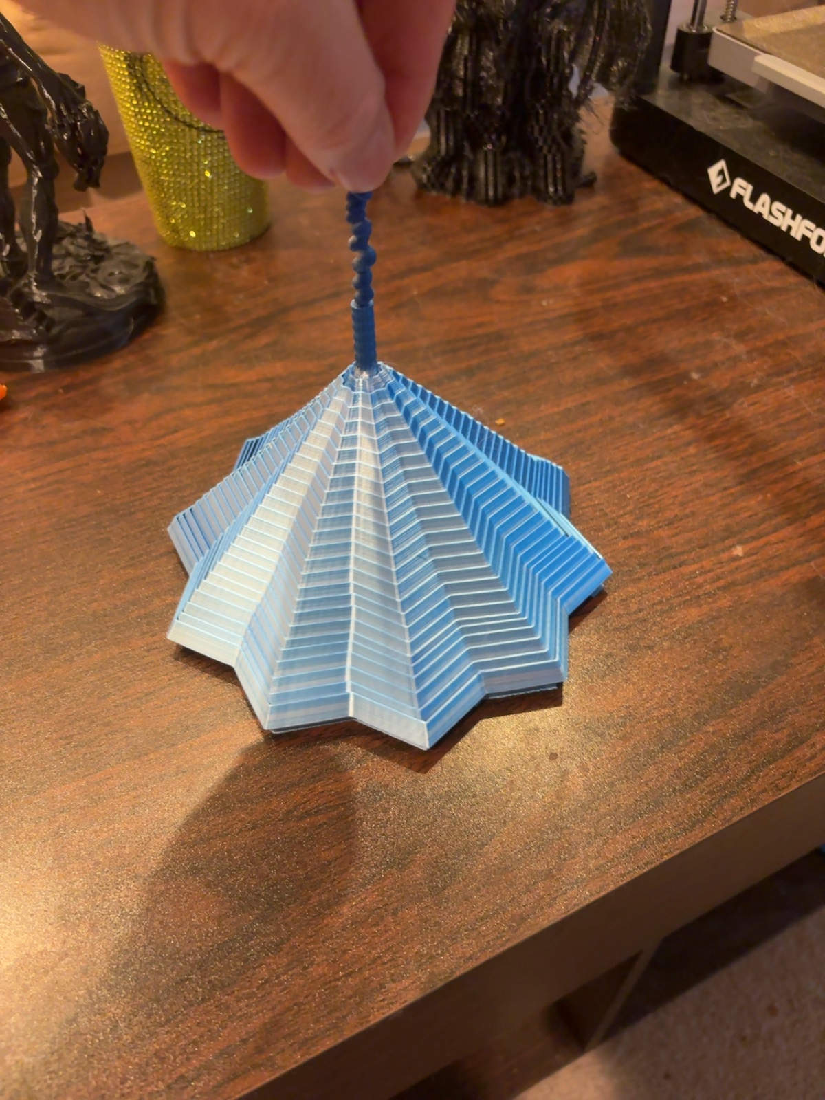 Handmade 3D Printed Fidget Toy, Blue and White Spiral