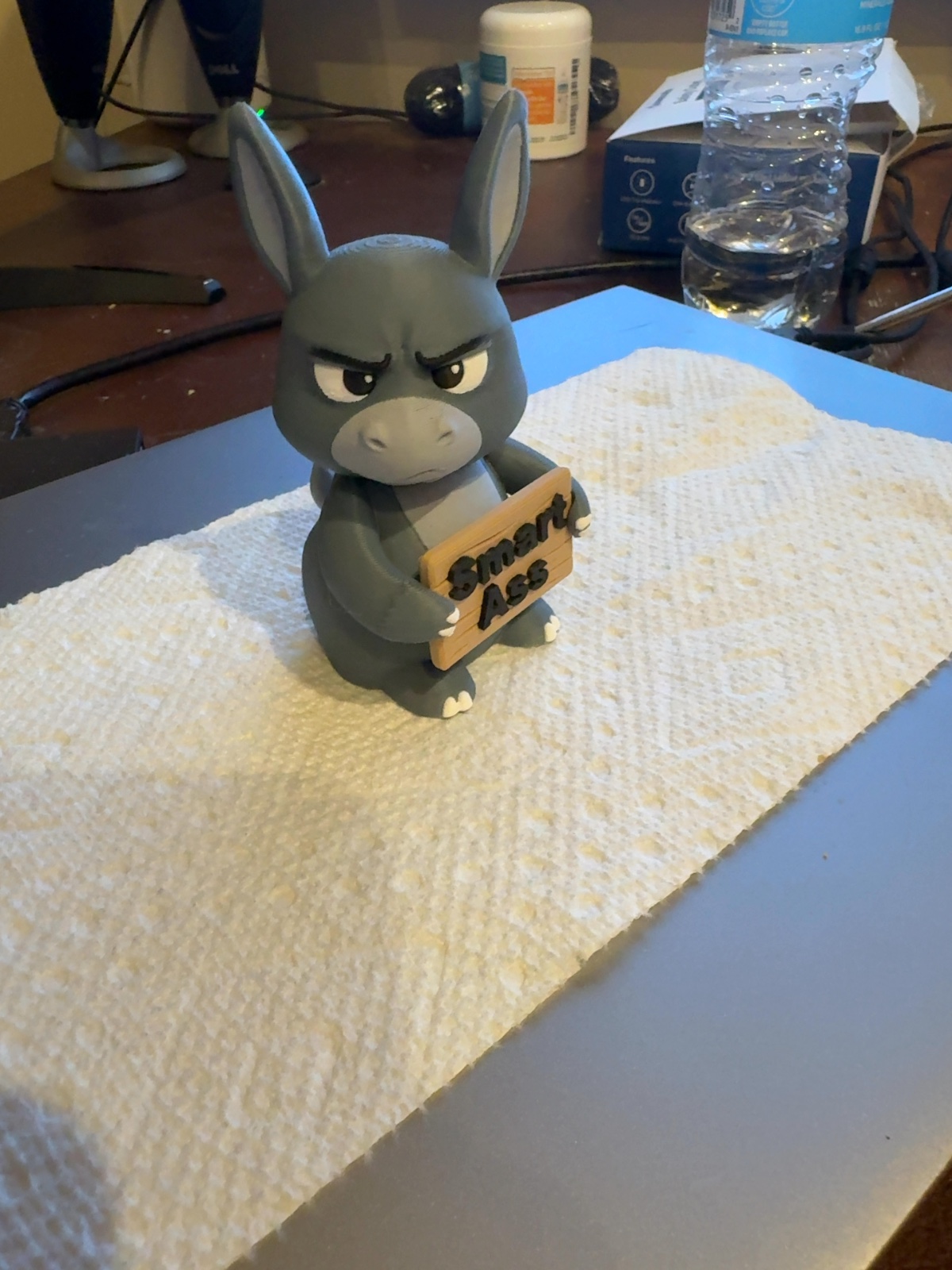 Grumpy Donkey Figurine with "Smart Ass" Sign, Desk Novelty