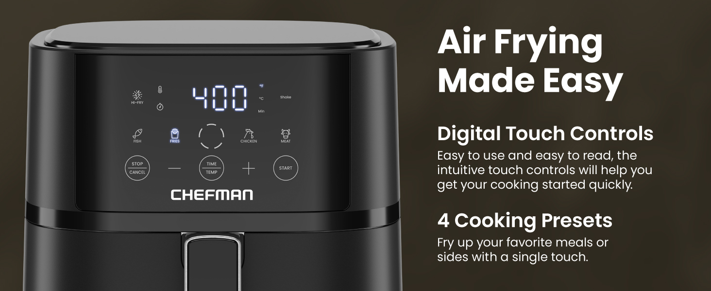 Chefman Air Fryer – 4 QT Compact Airfryer for Quick & Easy Meals in Minutes, Features Hi-Fry Technology for Extra Crisp, Touchscreen Control